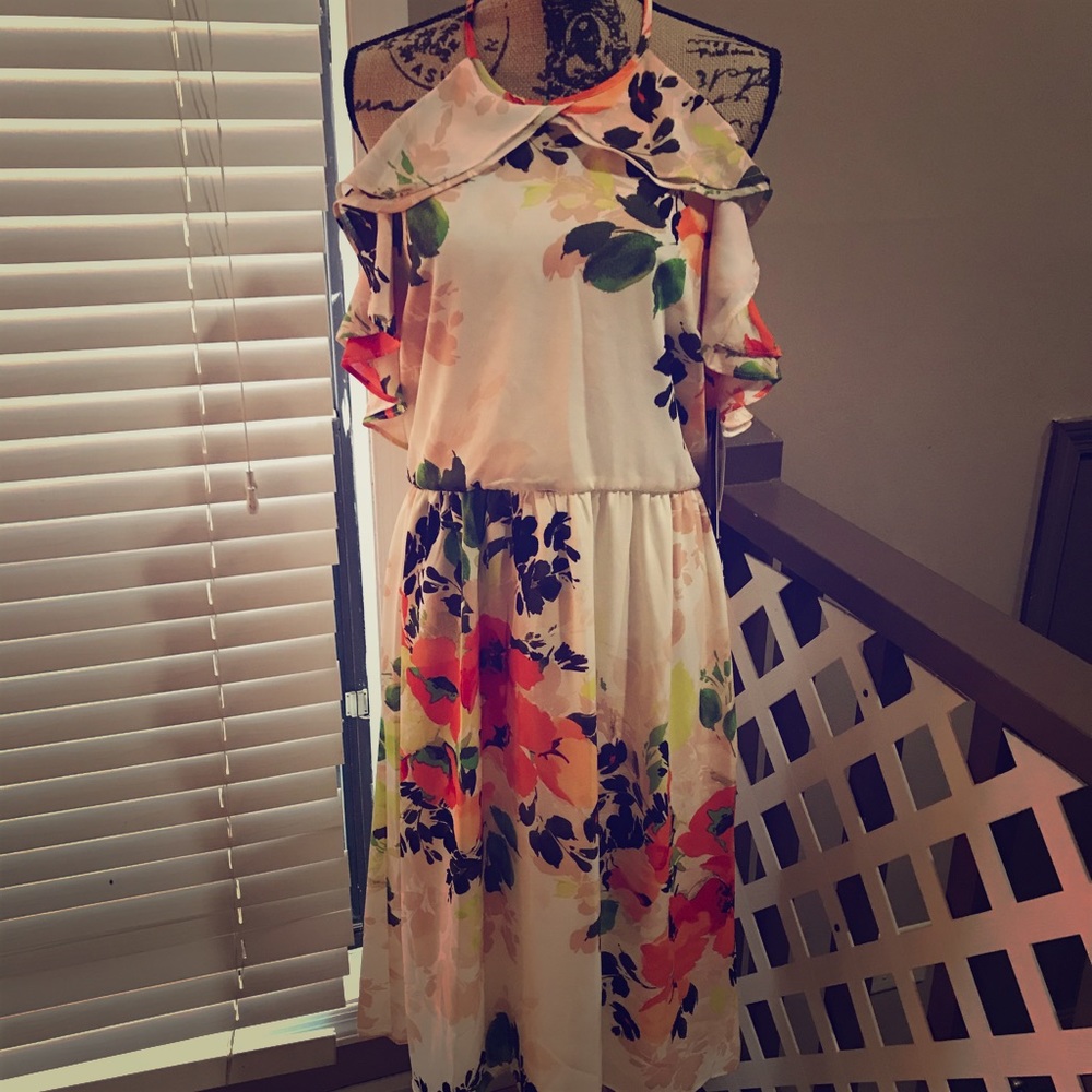 NEW Nicole Miller Cream Orange Floral Dress NWT